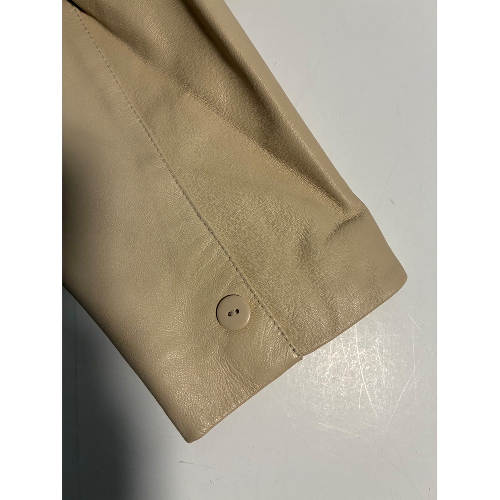 Pamela McCoy Cream Beige Genuine Leather Blazer Jacket Size L 3 Button Lined - Picture 14 of 14